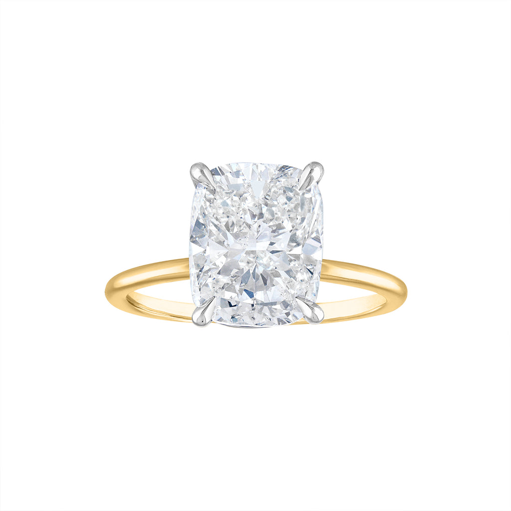 Kaia Two Tone Solitaire Cushion with Plain Under Bezel